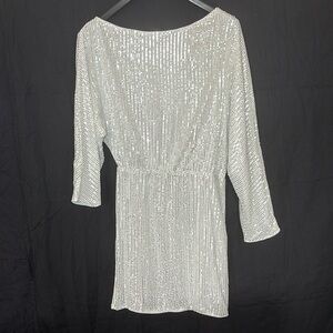 White Sequin Dress with Mid-Length Sleeves
